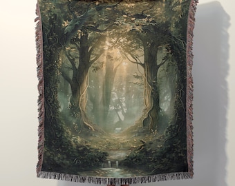 Elven Forest Woven Blanket, Fantasy Woodland Tapestry, Tolkien-Inspired Home Decor, Enchanted Forest Throw, Hobbitcore Throw, Fairycore Gift