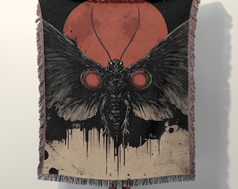 Father’s Day Gift for Goth Dad, Mothman Woven Cotton Blanket, Gothic Horror Cryptid Tapestry