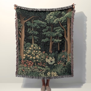 Forest Woven Cotton Blanket, Botanical Nature Throw, Forest Theme Aesthetic Decor, Woven Wall Tree Tapestry, Nature Inspired Throw Gift