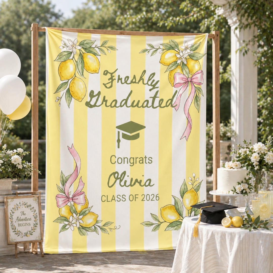 Lemon Grad Backdrop Freshly Graduated Banner, Custom Lemon Theme Party Decor Backdrop ...