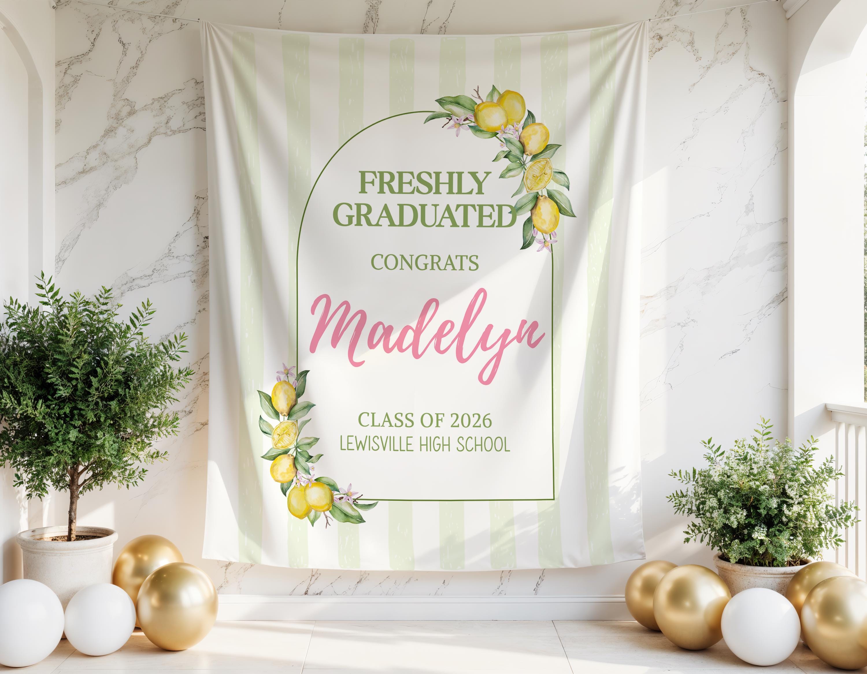 Lemon Grad Backdrop Freshly Graduated Banner, Custom Lemon Theme Party Decor Backdrop ...
