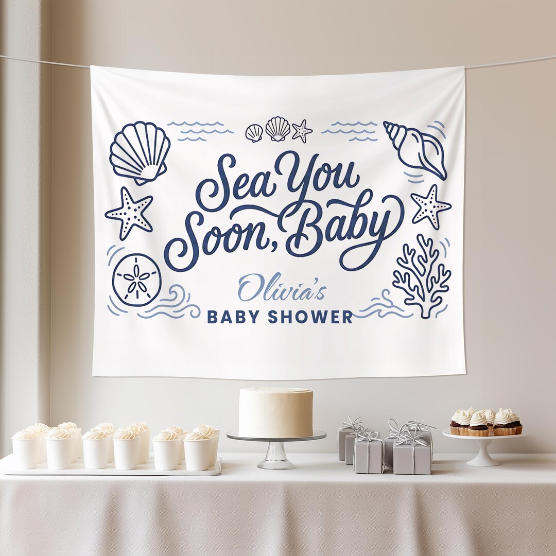 Sea You Soon Baby Shower Backdrop, Custom Ocean Theme Baby Shower ...