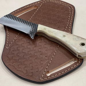 custom handmade Rasp steel cowboy bull cutter knife with leather sheath