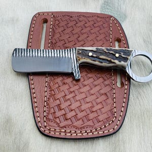 handmade cowboy bull cutter knife with leather sheath