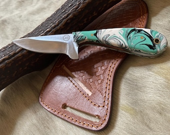 Custom handmade J2 steel Skinner knife with leather sheath