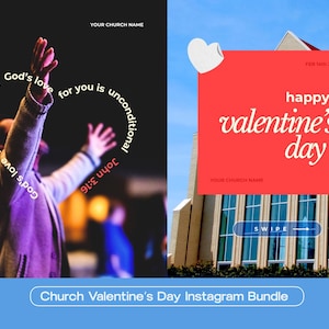Gráficos de Instagram para San Valentín en la iglesia / Publicaciones de Instagram, plantillas de carrusel (Canva editable)