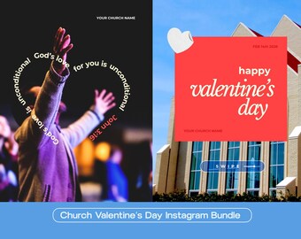 Church Valentine's Day Instagram Graphics | Instagram Posts, Carousel Templates (Canva Editable)