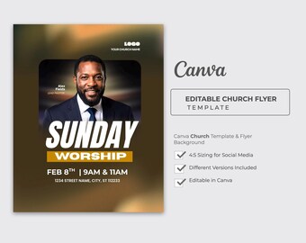 Sunday Worship Church Flyer Template | Canva Editable Template (Digital Download)