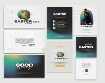 Easter Canva Church Package | Easter Sunday Slides, Easter Invitation, Social Media, Canva Editable Template