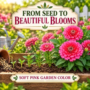 Mature pink marigold garden filled with soft pastel blooms grown from seed