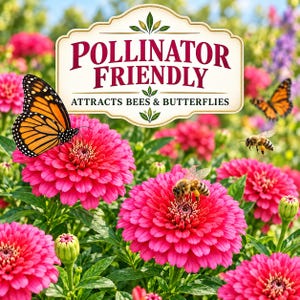 Pink marigold flowers attracting butterflies and beneficial pollinators to the garden