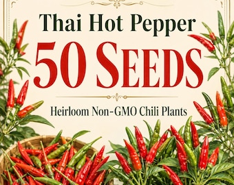 50 Thai Hot Pepper Seeds – Heirloom Non-GMO Chili Pepper Seeds, Spicy Asian Pepper Plants for Home Gardens, Containers & Cooking
