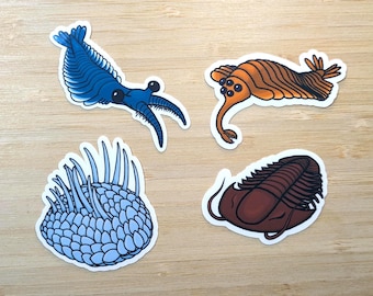 cambrian critter waterproof stickers, handmade durable decal for water bottles and laptop