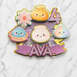 Personalized squishy Dumpling Cake Topper, Kawaii Shaker Birthday  Topper, Cute Pastel Food Party Decoration,Needoh Custom Name