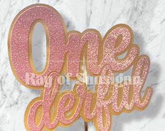 Pink Glitter ONEderful Cake Topper, First Birthday Girl Smash Cake Decor