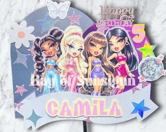 Fashion Doll Cake Topper | Y2K Inspired Glitter Party Decor (Cardstock)