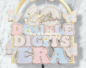 Personalized Double Digits Cake Topper | Pastel Butterflies, Daisies, Coquette 10th Birthday