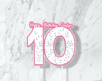 Personalized Jazlyn 10 Birthday Cake Topper | Pink Sprinkles Party Decor