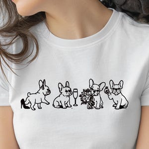 Camiseta de dama de honor con bulldog francés, linda camiseta minimalista para la fiesta nupcial con bulldog francés, regalo para damas de honor amantes de los perros, camiseta para el equipo de la boda.