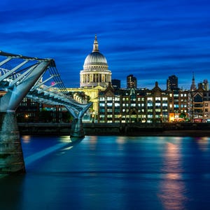 Millennium Bridge London Print | St Pauls Cathedral Art | Thames Blue Hour Photography | London Skyline Wall Decor