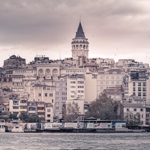 Galata Tower Istanbul Print | Turkey Black White Cityscape Art | Historic Architecture Photography | Turkish Wall Decor
