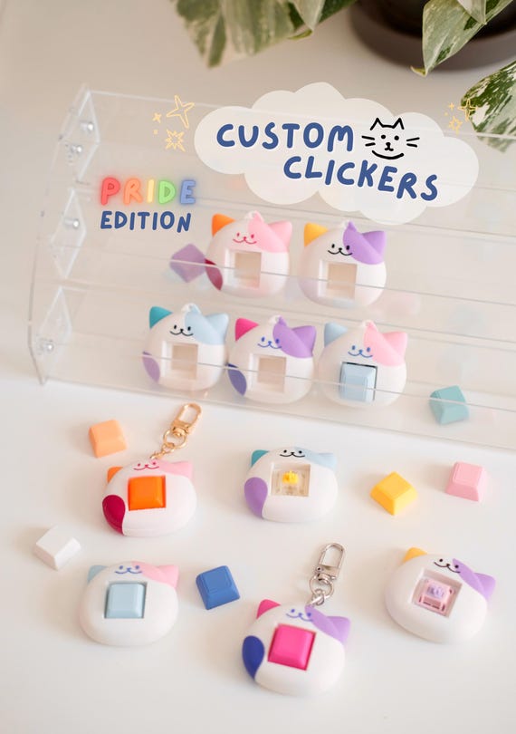 Pride Cat Fidget Keychain | Customizable Clicker Toy for Stress Relief | LGBTQ+ Accessory