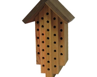 Wooden Mason Bee House, Handmade Insect Hotel for Outdoor Hanging - Orchard Bee Box Habitat for Garden Pollination