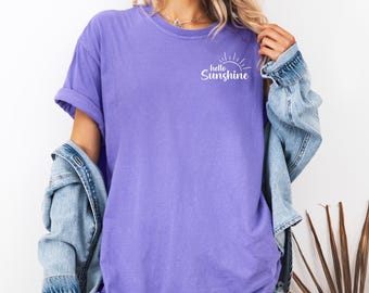 Maglietta Hello Sunshine, maglietta grafica Comfort Colors Sun
