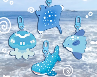 ocean critters acrylic charms [READ DESCRIPTION!] | double-sided acrylic keychain (whale shark, jellyfish, manta ray, sunfish)