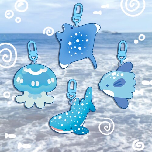 ocean critters acrylic charms [READ DESCRIPTION!] | double-sided acrylic keychain (whale shark, jellyfish, manta ray, sunfish)