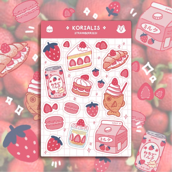 strawberry sweets sticker sheet | waterproof matte vinyl, bujo, scrapbook, planner, deco