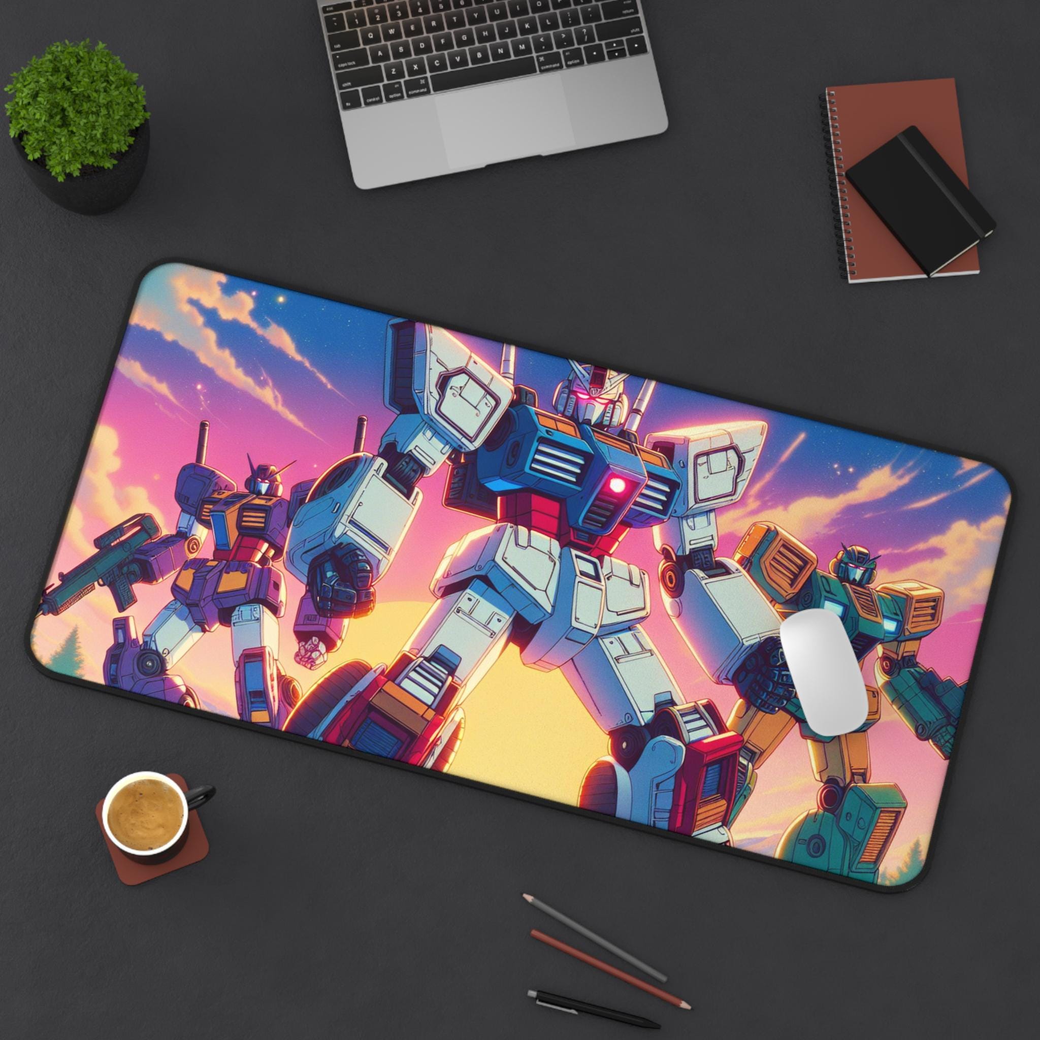 Gaming Desk Mat, Robot Gamer Accessories, Futuristic Computer Decor, Stylish Gaming Mouse Pad, Office Desk Protector, Cool Gaming Setup