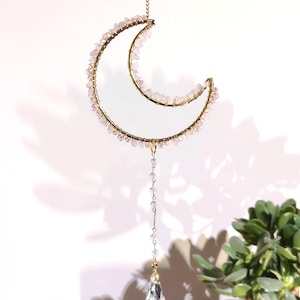 Moon Crystal Suncatcher, Small Hanging Catcher, Light Catcher Prism for Window, Crystal Sun Catchers Ornaments for Wedding, Car Decoration