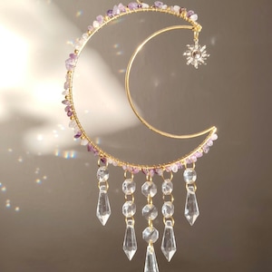 Handmade crescent moon crystal suncatcher boho window rainbow maker spiritual home decor unique gift for moon lovers bedroom meditation