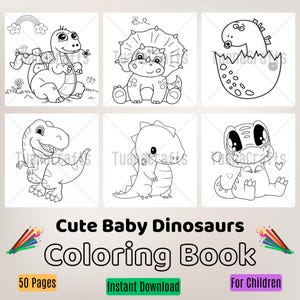Lindo libro para colorear de dinosaurios bebés: descarga instantánea