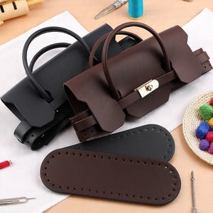 DIY PU Leather Bag Sewing Kit – Handbag & Shoulder Strap Set with Bag Bottom and Accessories – Messenger Tote for Women (Coffee / Black)