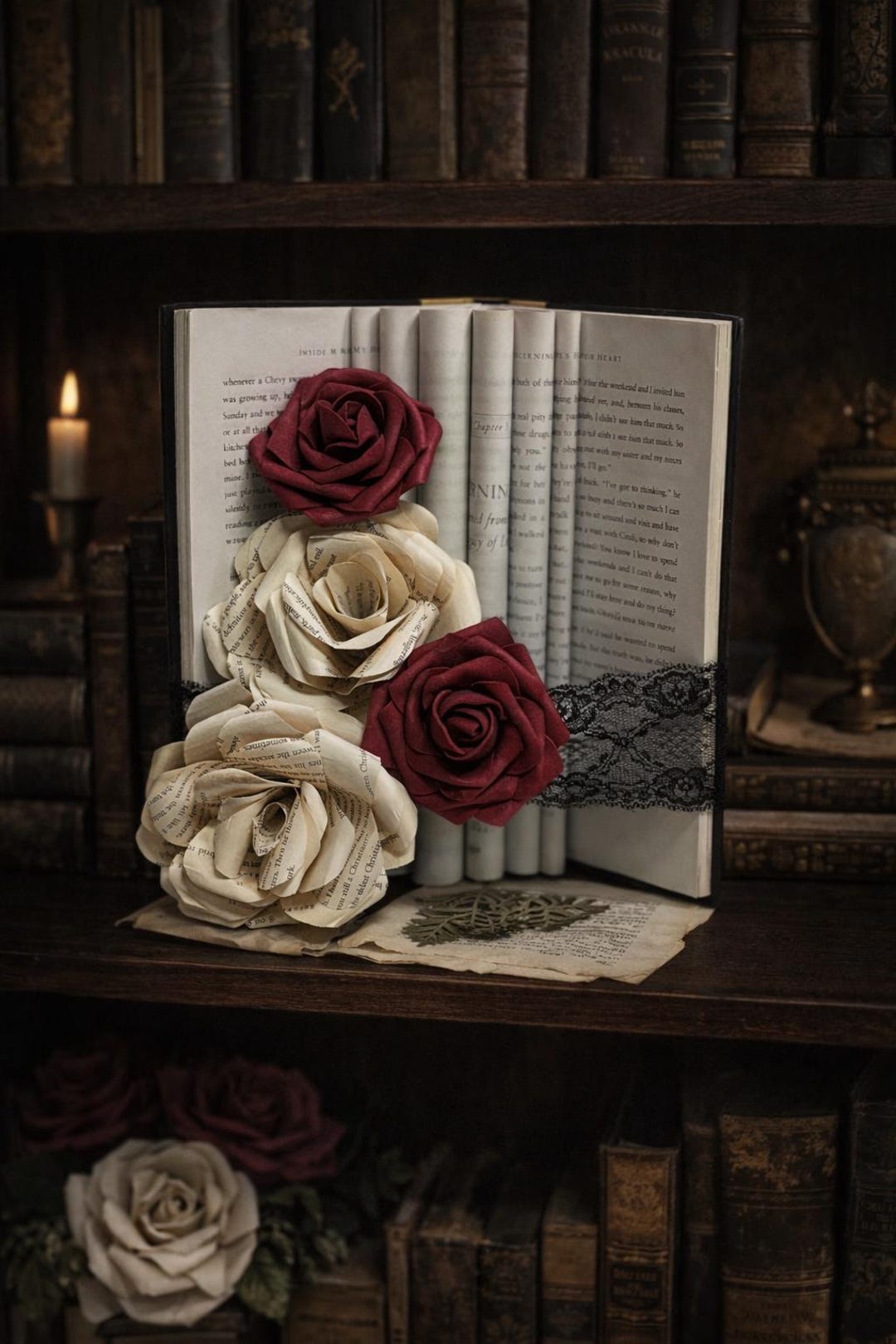 Gothic Book Page Rose Bouquet | Dark Academia Floral Centerpiece - Etsy