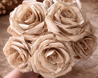 Vintage Book Page Paper Roses • Handmade Literary Flowers • Bookish Home Decor
