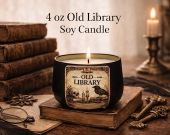 Oude bibliotheek geurende sojakaars | Gotisch boekenachtig decor, 4oz