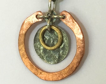 Silver Copper Brass Mixed Metal Hoop Pendant