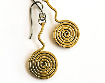 Brass Wire Spiral Earrings