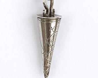 Silver Etched Cone Pendant Charm