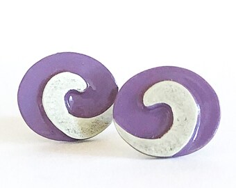 Silver Purple Spiral Stud Post Earrings