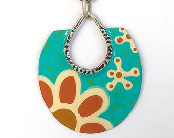 Flower Power Turquoise Silver Hoop Pendant