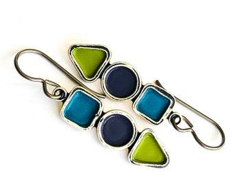 Shape Stack with Color Earrings Blue Purple Green