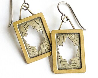 Silver Brass Maple Leaf Etched Earrings