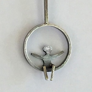 Sterling Silver Circle Tire Swing Figure Oxidized Pendant