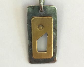 Silver Brass Rectangle Window Cut Out Small Mixed Metal Pendant