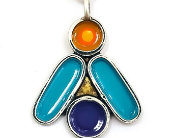 Silver Color Pop Flower Power Blue Purple Orange Pendant