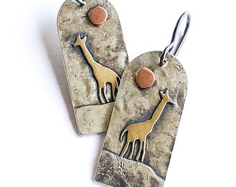 Giraffe Silver Brass Copper Earrings